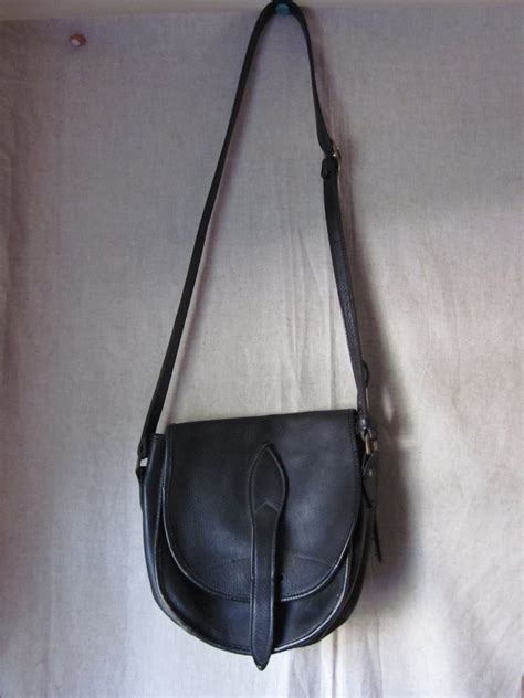 Vintage Saddle Bag Black Leather Purse Crossbody Messenger