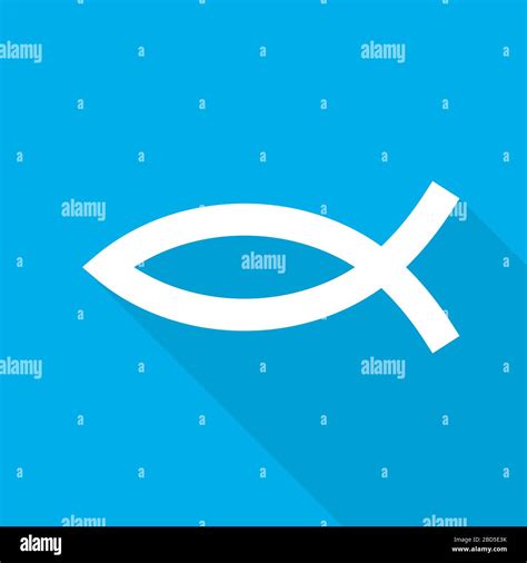 Christian Fish Icon With Long Shadow On Blue Background Vector