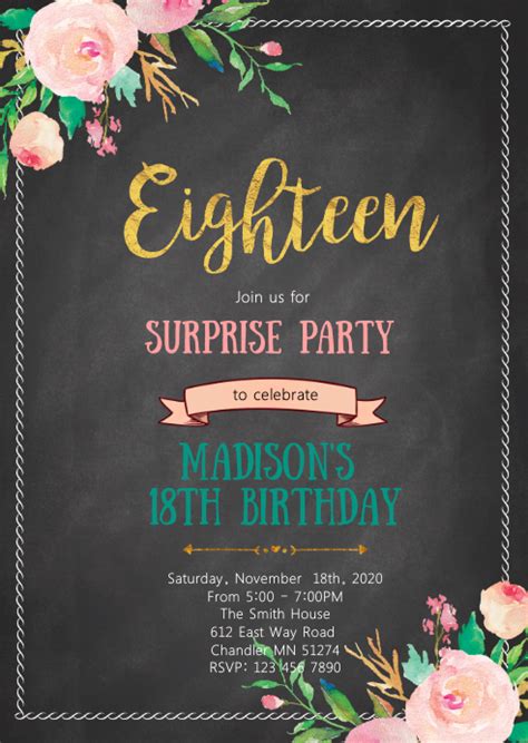 18th Birthday Party Invitation Template Postermywall