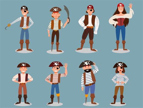 A Set Of Cute Pirate Characters Vector Illustration In Cartoon Style