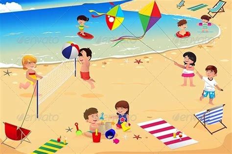 Kids On The Beach Beach Kids Beach Illustration Beach Cartoon