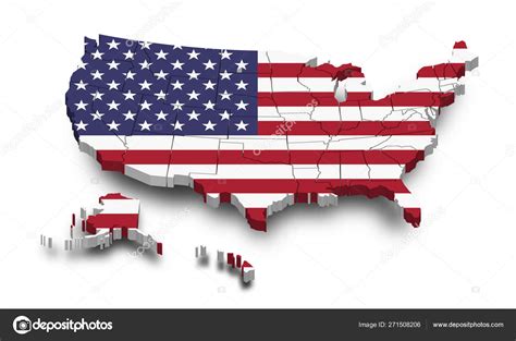 United States Of America Map And Flag 3d Shape Design Independence