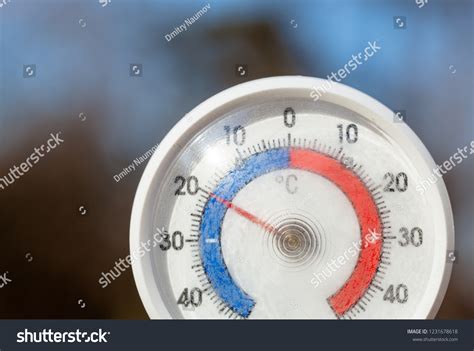 Outdoor Thermometer Celsius Scale Showing Severe Stock Photo 1231678618