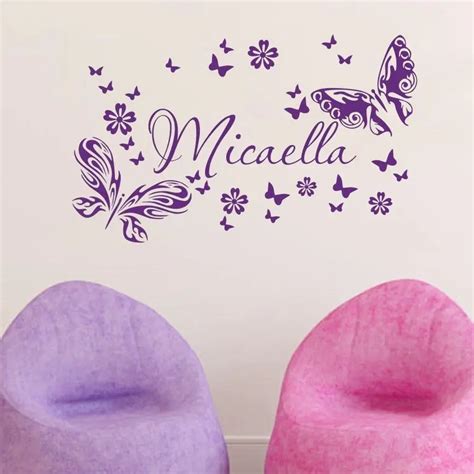 2016 Hot Fashionable Personalized Custom Name Butterflies Flower Wall