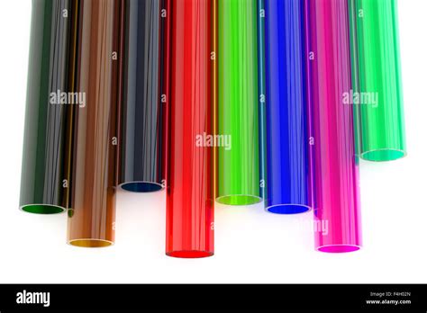 Colored Acrylic Plastic Tubes Isolated On White Background Stock Photo
