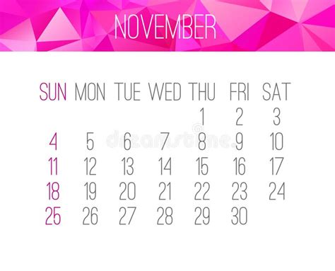 November 2018 Calendar Stock Vector Illustration Of Graphic 129932542