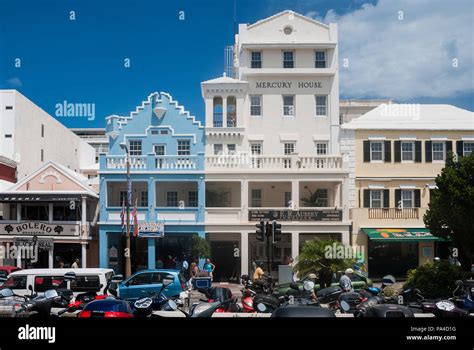 Shops Along Front Street Hamilton Bermuda Stock Photo Alamy