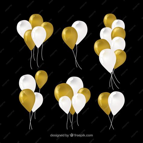 Free Vector Gold And White Balloons Bunch Collection