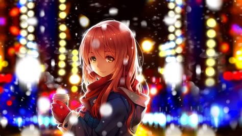 Lights Anime Anime Girls Snow Winter Manga Coffee Original