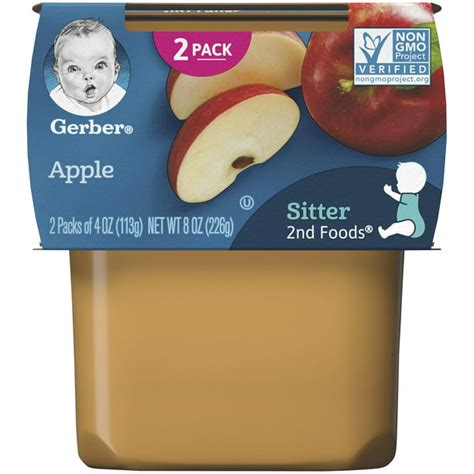 Pack Of 16 Gerber 2nd Foods Apple Baby Food 4 Oz Tubs
