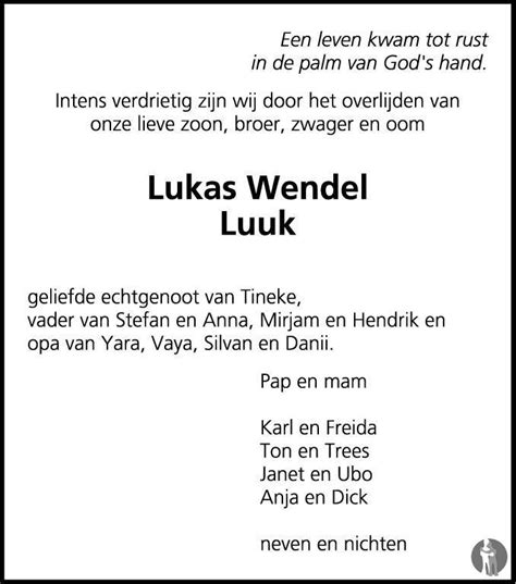 Lukas Luuk Wendel 27 08 2014 Overlijdensbericht En Condoleances