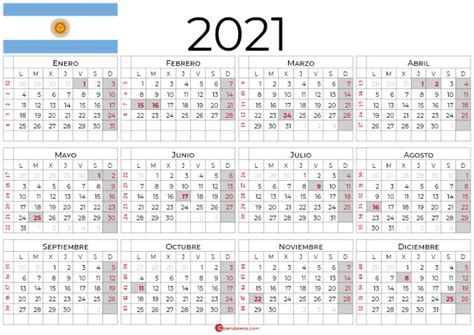 Calendario 2021 Argentina Con Días Festivos