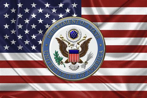 U S Department Of State Emblem Over American Flag Digital Art By