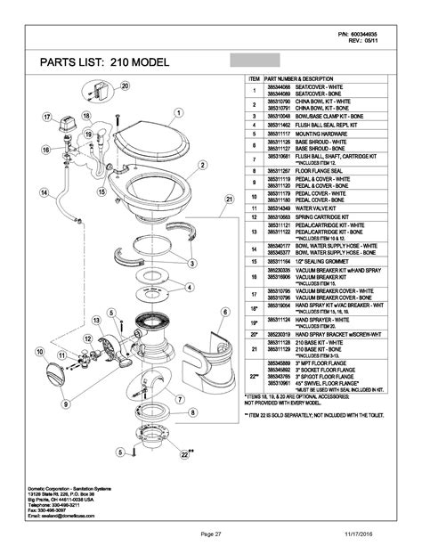 Sealand Dometic 210 Gravity Toilet Spar Parts
