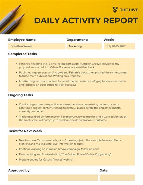 Weekly Activity Report Template Word Database