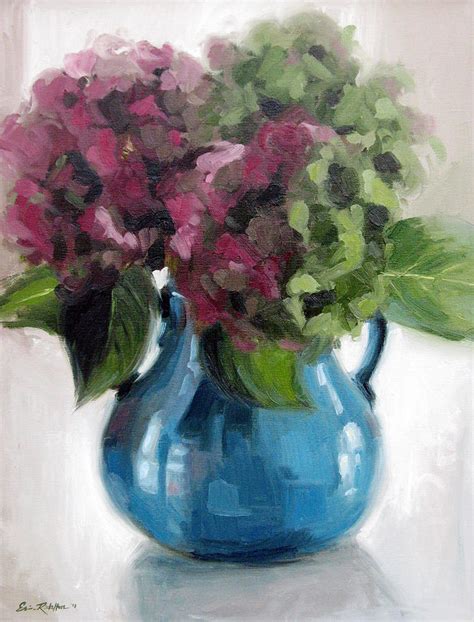 Hydrangeas In Blue Vase Painting By Erin Rickelton Fine Art America