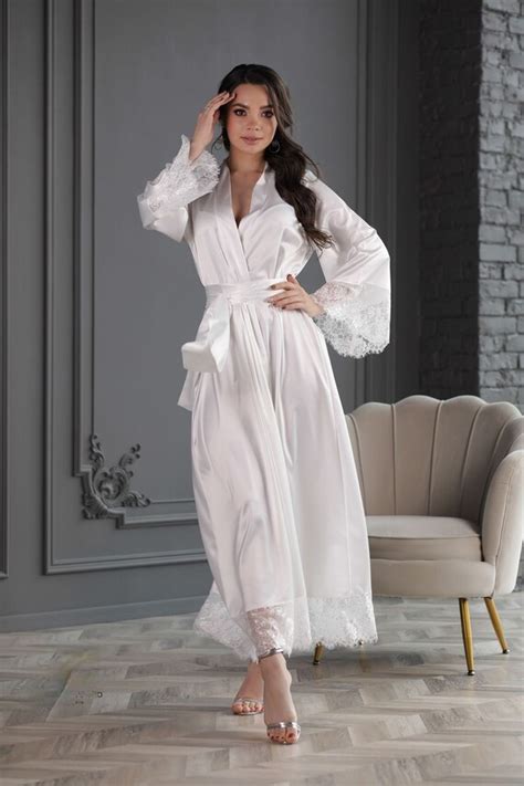 Long Silk Robesilk Robewhite Bride Robe Floor Length Robe Etsy