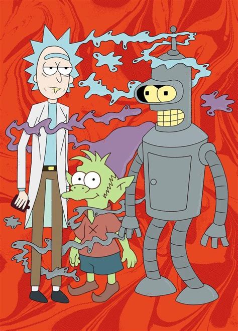 Rick And Morty X Disenchantment And Futurama Drawing Cartoon Characters