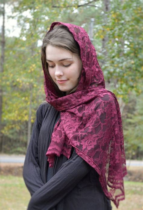 Traditional Catholic Chapel Veil Mantilla Cranberry Scarf Head Cover