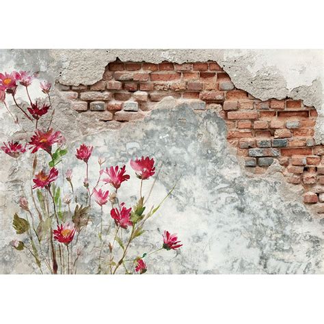 Brick Wall With Flower Painting On It Wall Murals Wall26 Garden