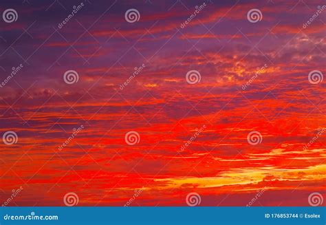 Beautiful Twilight Sky Background Colorful Fiery Orange And Red Sunset