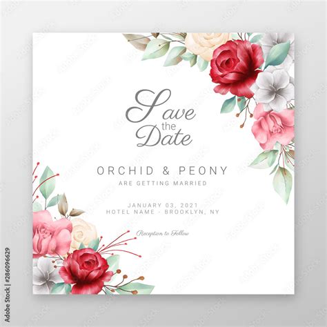 Square Wedding Invitation Cards With Beautiful Flowers Border Editable