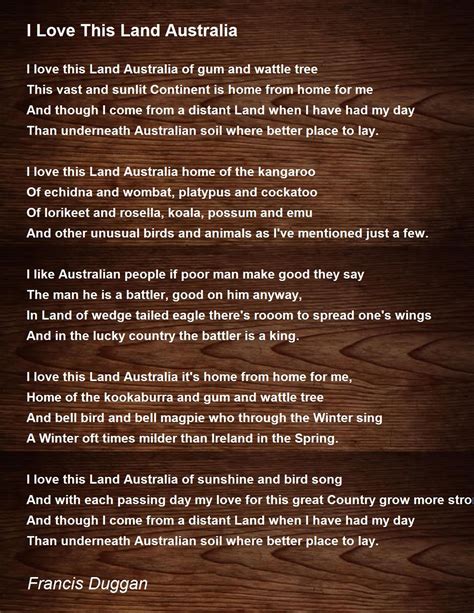 I Love This Land Australia Poem By Francis Duggan Poem Hunter