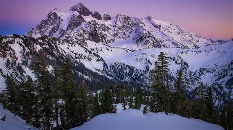 Cascade Mount Shuksan Mountain Covered With Snow National Park During