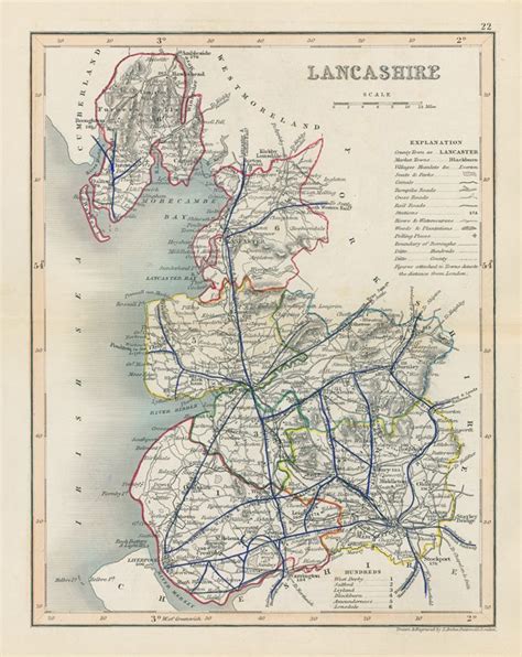 Old And Antique Prints And Maps Lancashire Map 1848 Lancashire