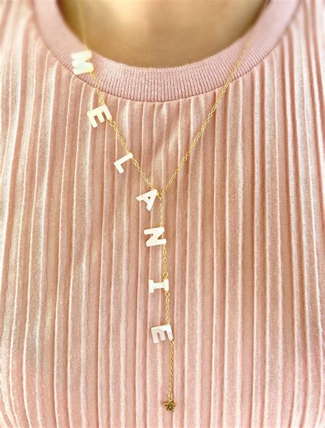 Mother Of Pearl Name Necklace Custom Name Necklace Etsy