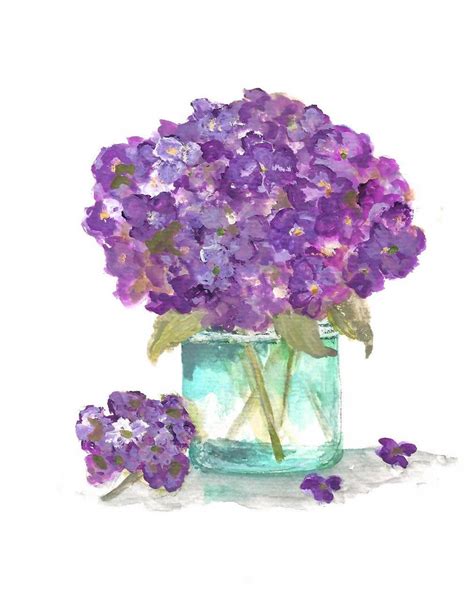 Flower printing and leaf printing! Original Watercolor Print, Floral Vase Series, Purple ...