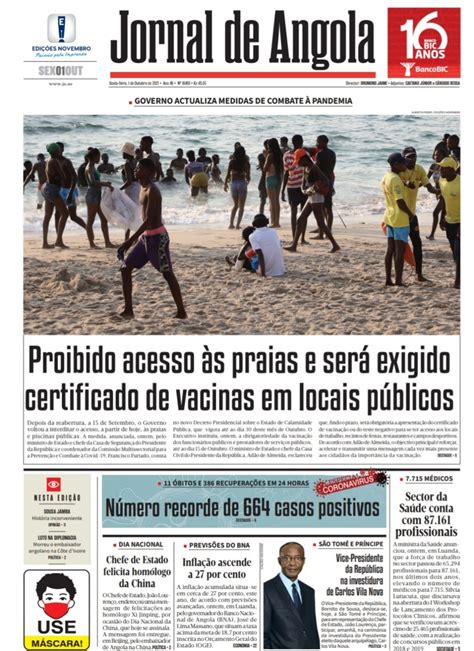 Jornal De Angola Sexta 01 De Outubro De 2021