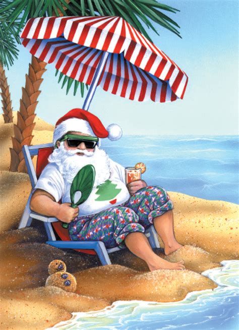 Santa Claus On The Beach Holiday Cards Coastal Christmas Stationery
