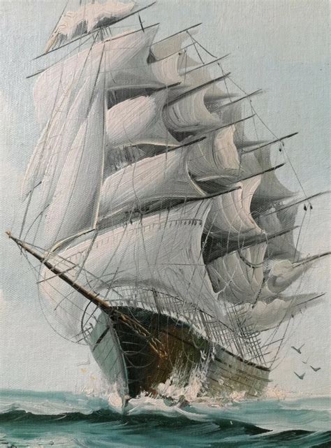 Clipper Sailing Ship Marine Seascape Oil Painting 722708