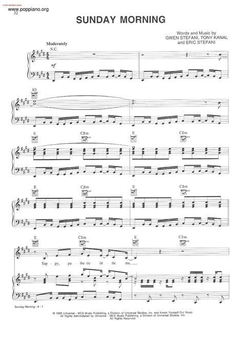 No Doubt Sunday Morning Sheet Music Pdf Free Score Download