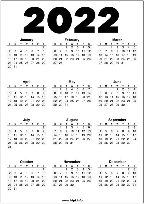 Download Year 2022 Printable Calendar One Page  All In Here
