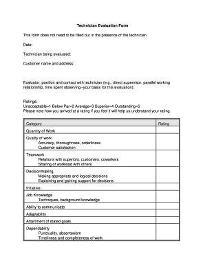 technician evaluation form fill  printable fillable blank