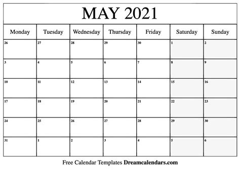 May 2021 Calendar Free Blank Printable With Holidays