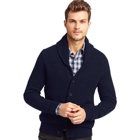 Kenneth Cole Long Sleeve Shawl Collar Cardigan Sweater In Blue For Men