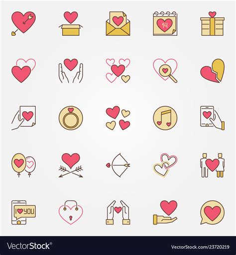 Valentines Day Colored Icons Set Love Royalty Free Vector