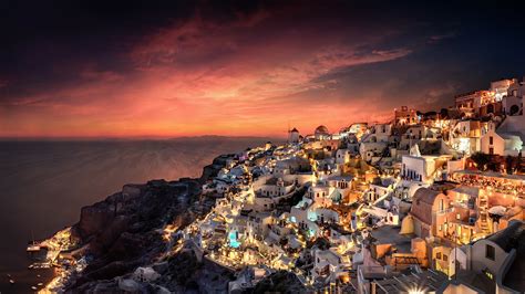 Santorini During Nighttime Hd Travel Wallpapers Hd Wallpapers Id 65551