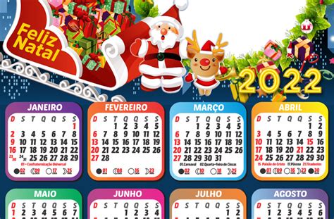 Fazer Montagem De Fotos Calendário 2022 Feliz Natal Trenó Papai Noel
