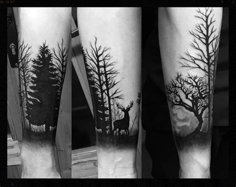Freehand Forest Tattoo Complete With A Stag Forest Tattoos Stag