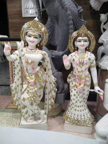 Painted Hindu White Marble Radha Krishna Statue For Worship Size 30