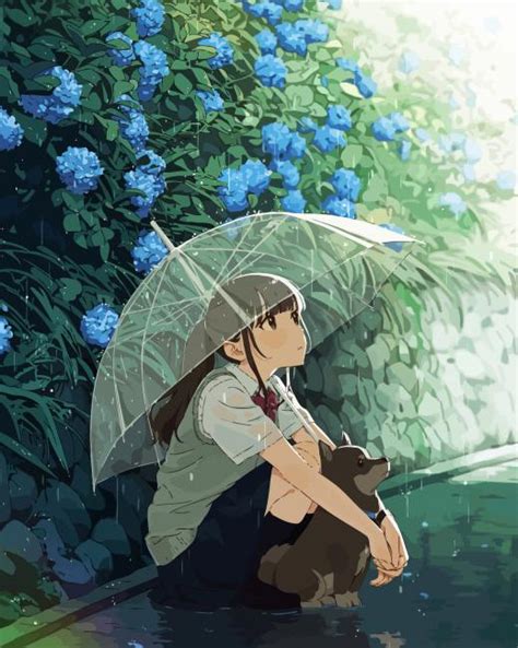Waiting Anime Girl In The Rain Diamond Paintings Diamondpaintshop