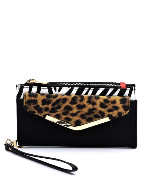 Leopard Zebra Colorblock Bifold Envelope Wallet Wristlet Sl042