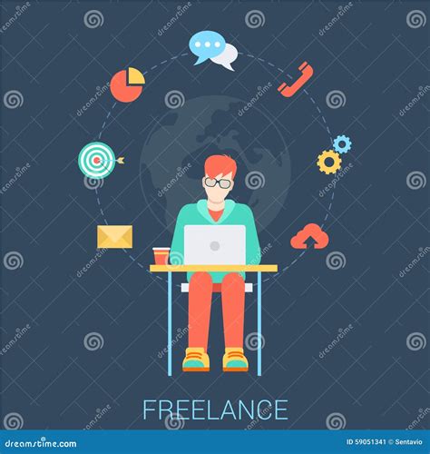 Freelancer With Laptop Freelance Work Flat Vector Infographic Stock