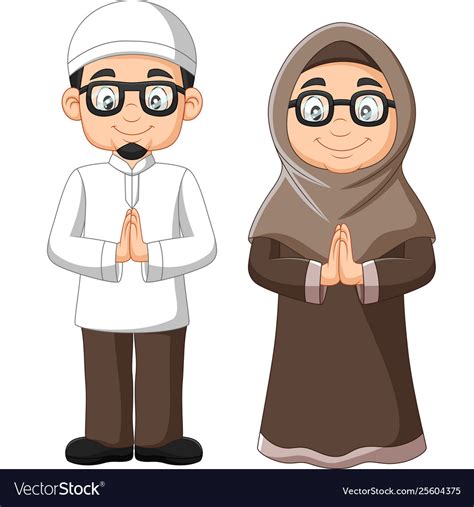 Cartoon Old Muslim Couple On White Background Vector Image