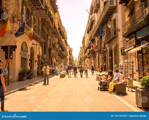 Pedestrian Zone In The Downtown Of Palermo Editorial Stock Photo