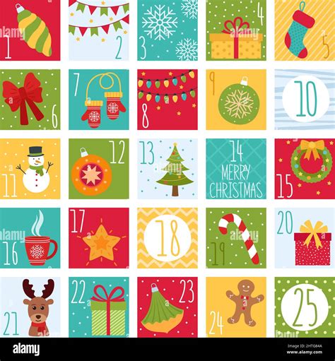 Christmas Advent Calendar Xmas Poster Vector Illustration Stock